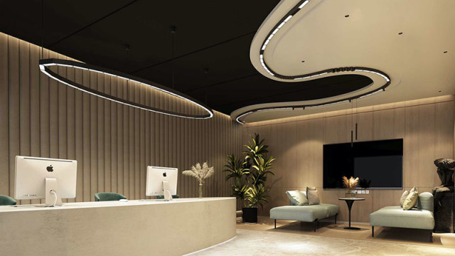 Hall d'accueil d'un hôtel équipé de la solution d'éclairage Luxymod Contest-Lighting